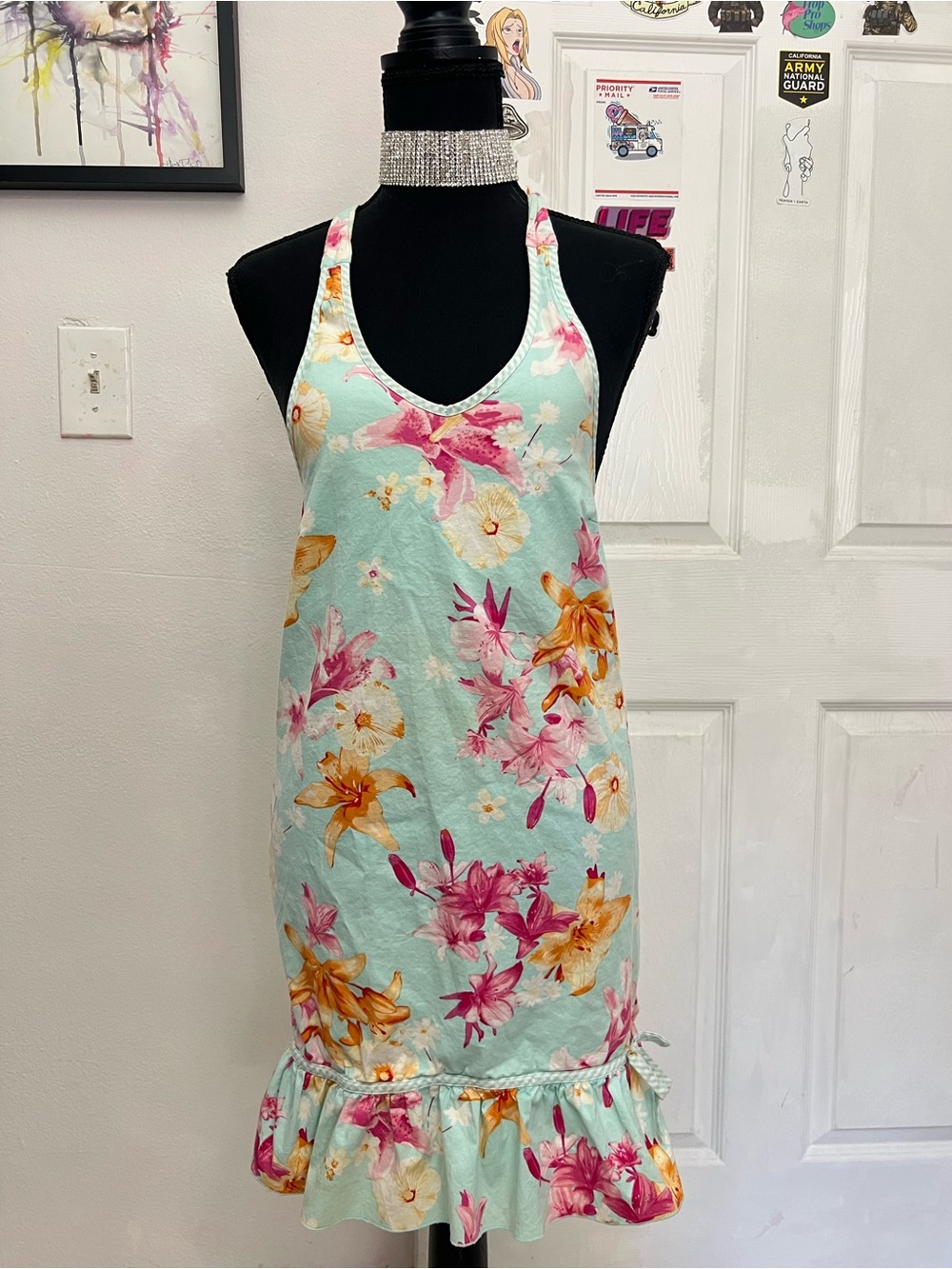 Limited Too Mint Floral Halter Dress (read description for flaws)